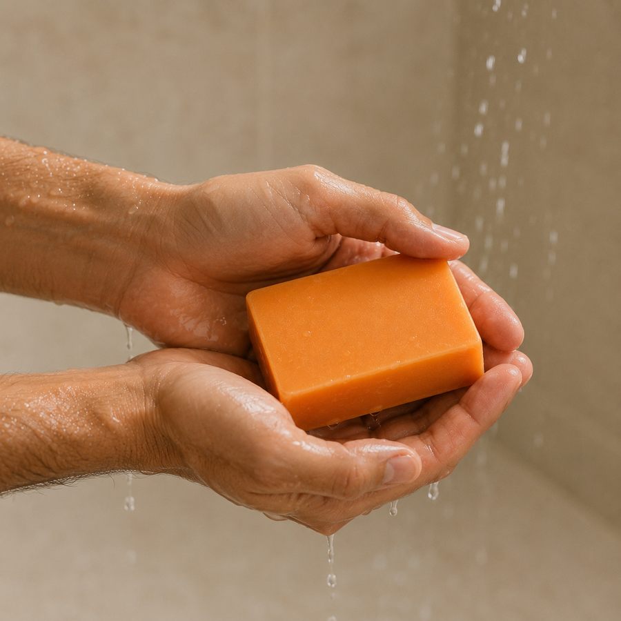 Mouille et fais mousser le savon